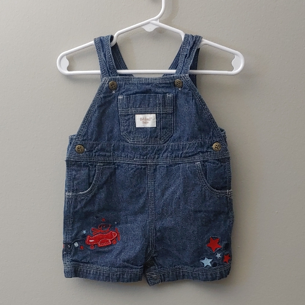 Vintage in VGUC Oshkosh Baby Shortalls 3-6mo red, white, blue embroidery